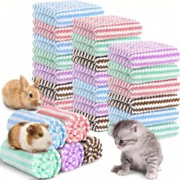 Moukeren 20 Pcs Guinea Pig Fleece Bedding Blankets Bulk Washable Small Animal Fleece Cage Liners Pet Wash Cloth Sleeping Mat Cover for Hamster Chinchilla Rabbit Hedgehog (16 x 24 Inch,Multicolor)