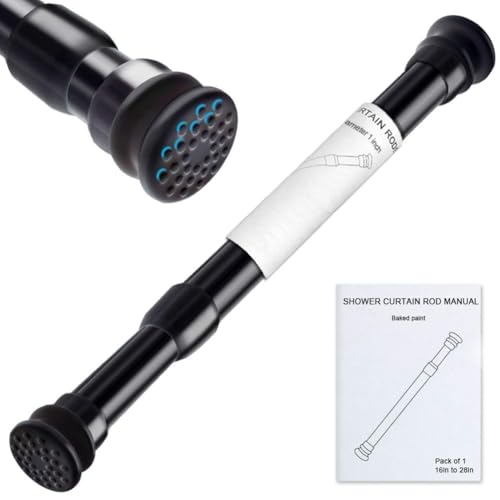 XIQIYY Upgrade Tension Rods 16 to 28 inches -Anti-Slip Shower Curtain Rod Black, Heavy Duty Adjustable Spring Tension Rod for Windows,Bathroom,Wardrobe -Upgrade Diameter 22MM,Increased Load Bearing