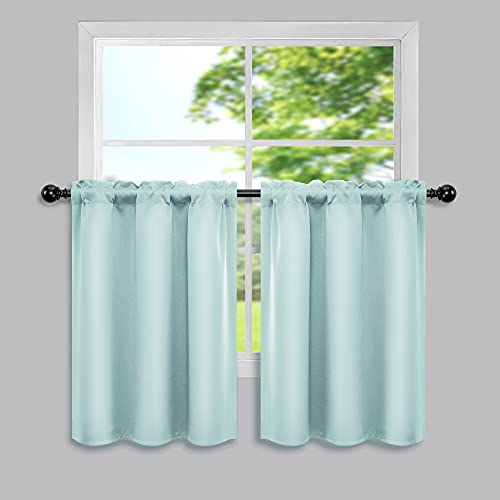 Mrs.Naturall Aqua Summer Kitchen Curtains 24 Inch Long Short Curtains for Small Cafes, Room Darkening Short Curtains for Bathroom, Window Treatments, Mint Green, Set of 2