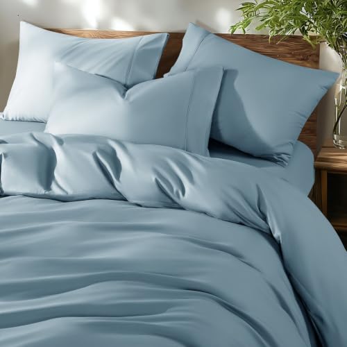 Shilucheng 100% Cotton King Size Duvet Covers - 600 Thread Count, Luxury Sateen Weave Egyptian Cotton Comforter Cover with Zipper Closure???Hotel Bedding Duvet Covers 3 Piece (French Blue)