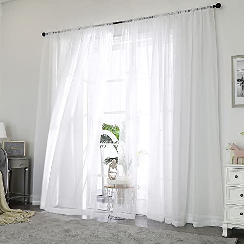 OWENIE White Sheer Curtains 72 Inches Long 2 Panels Set, Transparent Voile Sheer Curtain for Living Room Bedroom Window Sliding Glass Door Treatment, 42 x 72 Inch, White