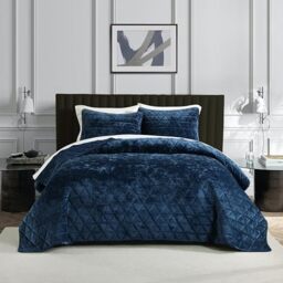 Homzard Luxury Velvet Queen Comforter Set, Navy Queen Size Comforter Sets,Blue Queen Quilt Bedding Set, Luxurious Plush Bedspreaqd Sets,Soft Lightweight Comforter for All Season