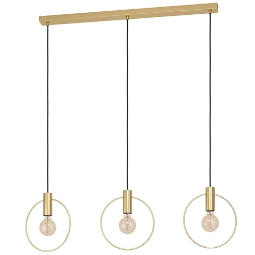 Eglo Pendant Lighting Manizales, 3 Bulb Elegant and Minimalist Ceiling Light Fitting Made of Brass, Metal Hanging lamp for Dining and Living Room, E27 Socket