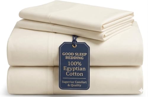 "Good Sleep Bedding 100% Egyptian Cotton 1000 Thread Count Cooling Soft Sateen Weave Sheet Set with 16"" Deep Pockets 4 Piece Ivory"