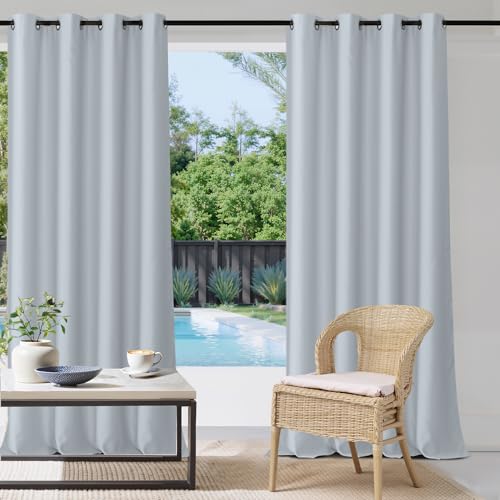 StangH Outdoor Waterproof Curtains for Patio - Light Blocking Thermal Insulated Blackout Windproof Heavy Drapes for Terrace/Pergola/Garden, Greyish White, W52 x L108 inches, 1 Panel