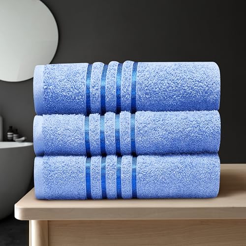 GC GAVENO CAVAILIA Stripe Towels Bath Sheets 3Pack - 90X150 Cm 550 GSM Bath Sheets Extra Large For Bathroom, Spa - Quick Dry & Highly Absorbent, Washable Cotton Towels Set XL Bath Sheet, Blue