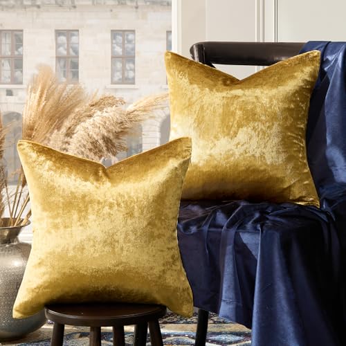 GIGIZAZA Gold Velvet Decorative Throw Pillow Covers for Sofa Bed 2 Pack Soft Cushion Cover