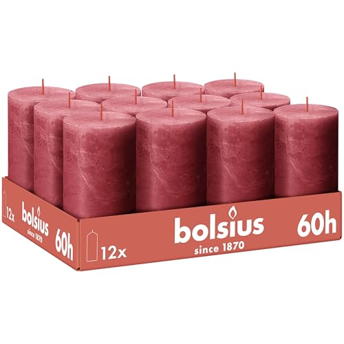 Bolsius - Rustic Candle - Red - Pack of 12-13 cm - Decorative Candles - Contains Natural Plant Wax - No Palm Oil