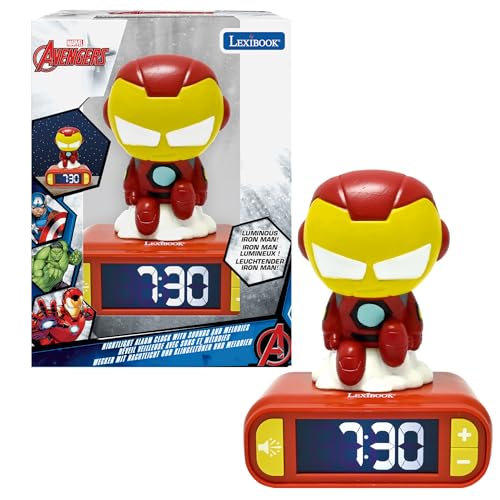 LEXIBOOK, Marvel Iron Man, Iron Man Nightlight Alarm Clock, Sounds and Melodies, Backlit LCD Screen, Luminous, Snooze, RL800AV2
