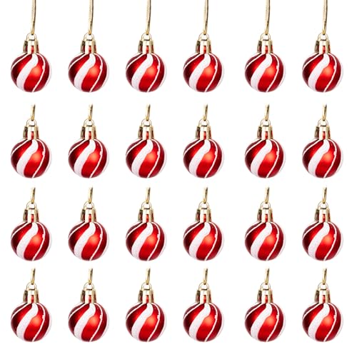 30mm/12Pcs Christmas Baubles Shatterproof Red White Candy Strips, Christmas Tree Decorations Ball Ornaments Balls Xmas Hanging Decorations Holiday Decor - Shiny,Matte,Glitter