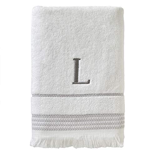 SKL Home Bath Towel, L, Cotton, White, 28x54 - Available in letters A-Z. Personalized style, great for gifting. 100% Cotton. 600 GSM weight. Soft & absorbent terry.