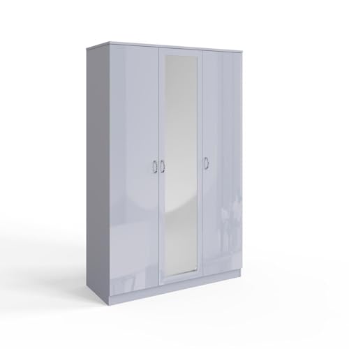FWStyle 3 Door Mirrored & Modern Wardrobe Grey High Gloss Bedroom Furniture & Storage Solutions
