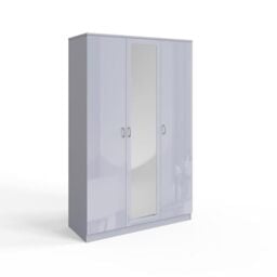 FWStyle 3 Door Mirrored & Modern Wardrobe Grey High Gloss Bedroom Furniture & Storage Solutions