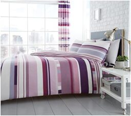 Gaveno Cavailia Luxurious CHESTER STRIPE Bed Set with Duvet Cover and Pillow Cases, Polyester-Cotton, Purple, King