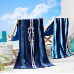 Great Bay Home Large Beach Towel Set of 2 - Nautical Beach Towels for Adults and Absorbent Velour Pool Towels with 100% Cotton - Lightweight Quick Dry Beach Towel Pack, 2 Pack - 30inch x 60inch