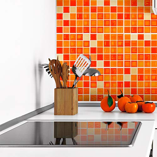 Ambiance Sticker Self-Adhesive Decorative Wall Decal Cement Tile for Bathroom and Kitchen Mosa??ques Nuance Orange - Pack of 9 Stickers of 20 x 20 cm