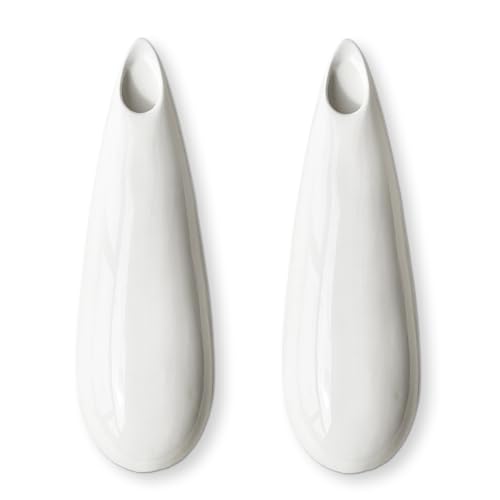 2 Pack White Ceramic Wall Vases,11.8 Inch Wall Hanging Plant Holder,Cubicle Modern Decor Plant Holder Vase for Indoor Plants, Hanging Propagation Flower Pots for Air Vases