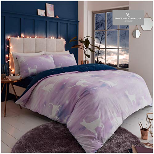 Luxurious Cosmic Astro Cat Bed Set with Duvet Cover and Pillow Cases, Polyester-Cotton, [ Double - Multi ]