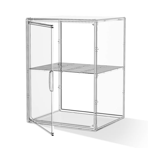 MSHOMELY Acrylic Clear Display Case, Stackable Plastic Storage Bins with Shelf, Figure Figurine Hobby Display Case with Magnetic Lid, Large Acrylic Display Box for Collectibles, Figures, 1 Pack