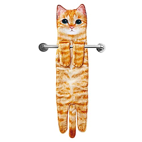 Funny Hand Towels for Bathroom Kitchen Decor - Cute Cat Hanging Hand Towel Kitchen Gadgets - Unique Housewarming Birthday Christmas Cat Lover Gift Ideas for Women Mom Lady Adults