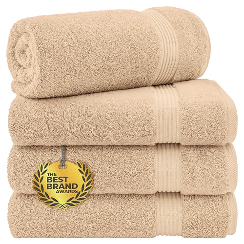 Cotton Paradise 4 Piece Turkish Bath Towels for Bathroom, 100% Cotton Extra Large Soft Plush Towels Bathroom Set, Beige