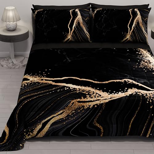 PETTI Artigiani Italiani - Summer Double Bedspread 260 x 270 cm 100 g/m² Double Face, Spring Quilt, Lightweight Quilt, Black Marble, 100% Made in Italy