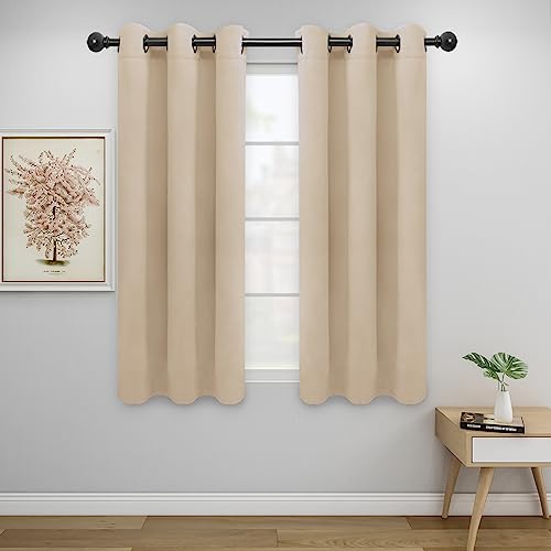 Easy-Going Blackout Curtains for Bedroom, Solid Thermal Insulated Grommet and Noise Reduction Window Drapes, Room Darkening Curtains for Living Room, 2 Panels (34x54 in, Beige)