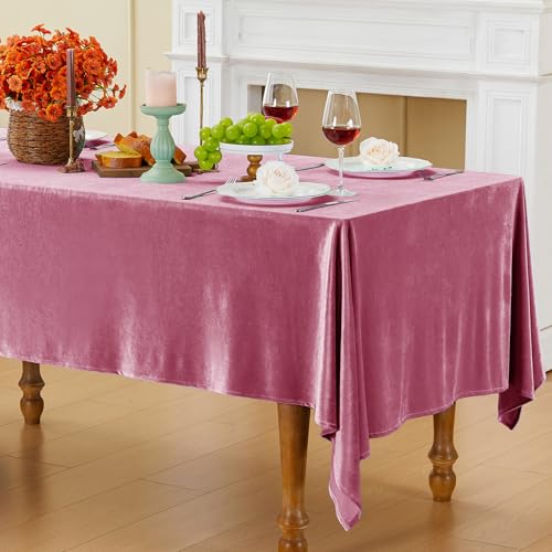 Cobedzy Pink Velvet Tablecloth, 60 x 102 Inch Rectangle Table Cover, Pink Velvet Table Cloth Smooth Luxury Tablecloth for Party Wedding Dining Banquet