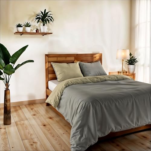 Vera Single and Half Duvet Cover Plain Double Face with Duvet Cover 200 x 200 cm with Envelope 20 x 50 cm + 2 Pillowcases 50 x 80 cm Light Grey/Ecru