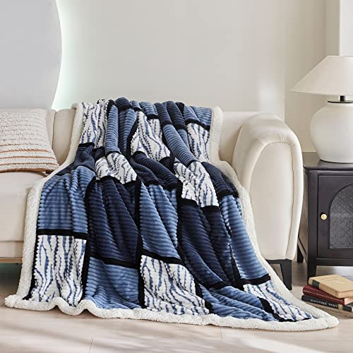 Gracelife Blanket for Women, Sherpa Throw Blanket for Couch, Flannel Cozy Soft Checkered Blanket for Bed - Fleece, Black-White, 80x90 Inches