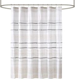 "INK+IVY NEA 100% Cotton Shower Curtain Boho Tassels, Multi-Color Stripe Print Machine Washable, Modern Home Bathroom Décor Bathtub Privacy Screen, 72"" x 72"", Off White/Gray"