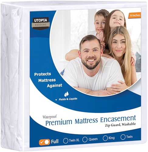 Utopia Bedding Premium Zippered Mattress Encasement (Fits 8 Inches Mattress, Full) - Waterproof and Bed Bug Proof Mattress Protector - Six-Sided Mattress Cover
