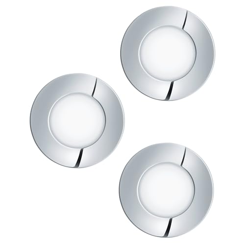 Eglo 3-piece LED recessed Spotlight Set Fueva 1, Ø 8.5 cm, LED spot Collection Made of Metal Casting and Plastic, 3 LED recessed Lights in Chrome, White, Flat LED downlights, Warm White