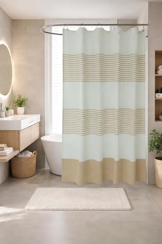 "Serafina Home Nautical Striped Beige Taupe and White Fabric Shower Curtain: 100% Cotton Luxury Hotel with Detailed Decorative Weave for Bathroom 70"" x 72"" (Collin Taupe)"