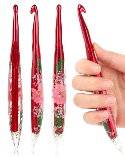 Coopay Crochet Hooks, 8mm Ergonomic Crochet Hook with Floral Plastic Grips - Long Crochet Needles for Crocheting,Stylish and Unique, Ideal for Crocheting Blankets, Dolls, Shawls, Hats, Scarves (L-8.0mm)