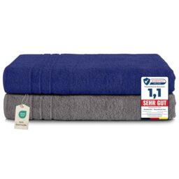 Komfortec Jumbo Bath Towels, 100% Cotton, Quick Dry, 80x200, Grey & Royal Blue