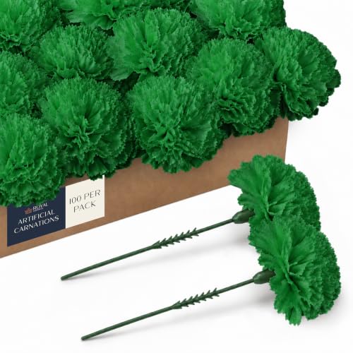 "Royal Imports 100 Green Silk Carnations, Artificial Fake Flower For Bouquets, Weddings, Cemetery, Crafts & Wreaths, 5"" Stem Pick (Bulk)"