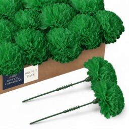 "Royal Imports 100 Green Silk Carnations, Artificial Fake Flower For Bouquets, Weddings, Cemetery, Crafts & Wreaths, 5"" Stem Pick (Bulk)"