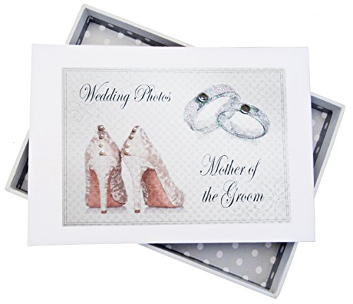 WHITE COTTON CARDS Wedding Day, Mother of The Groom Mini Photo Album, Shoes and Wedding Rings Design, Board, White, 12.5 x 17.5 x 2.5 cm