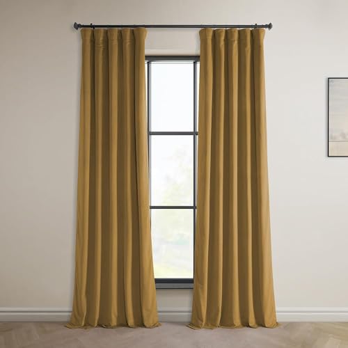 HPD Half Price Drapes Heritage Plush Velvet Curtains 96 Inches Long Room Darkening Curtains for Bedroom & Living Room 50W x 96L, (1 Panel), Retro Gold