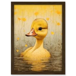 Artery8 Yellow Duckling Kids Bedroom Baby Nursery Calm Elegant Artwork Framed A3 Wall Art Print