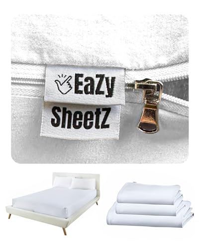 Eazy Sheetz??: Fitted Sheets That Won't Pop Off - Zipper Sheets, Stay-On Sheets, Fitted Zipper Sheets, Zip On Sheet Design (White) Crisp Cotton - Twin 38X75X10 Regular (9-11 inch Depth) TWR10W