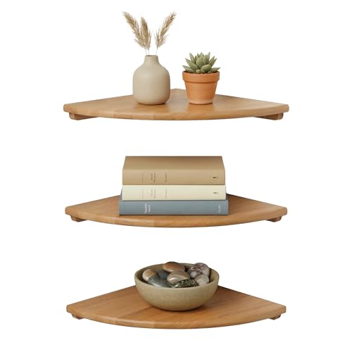 Relaxdays Corner Shelf, HxWxD: 3 x 18 x 18 cm, walnut, living room, decor, max load: 5 kg, wall shelf, natural
