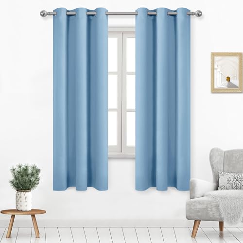 DWCN Light Blue Curtains 63 Inch Length, Blackout Curtains Thermal Room Darkening Bedroom Curtains - W38 x L63 Inches Long, 2 Panels, Light Blue