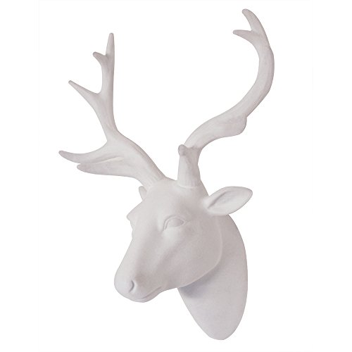 "Animal Head Wall Art, Deer head Wall Decor, White Fake Furry/Felt/Velvety Resin Deer Head With White Antlers For Wall Mount Decoration, Size 10"" x 12"" x 5.5"" by Smarten Arts"