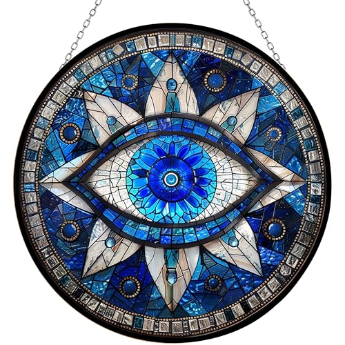 365CUSGIFTS Evil Eye Stained Glass Window Hanging Sun Catcher Halloween Haning Ornament Decoration Christmas Birthday Gifts for Lover, Friends