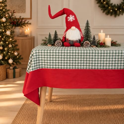 MONDAY MOOSE Christmas Gingham Checkered Farmhouse Rustic Decoration Rectangle Natural Stonewashed Cotton Tablecloth for Kitchen, Dining Room, Restaurant (60x86 inch, Red/Green)