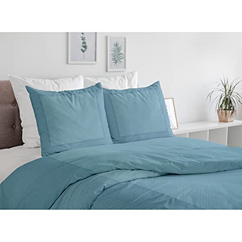 Home Passion - Bed Linen Set - 4 Pieces - 100% Cotton - 57 Thread Count - Double - 240 x 300 cm - Fukuoka Celadon - Blue