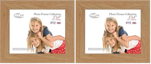 Inov8 Framing - Lime Oak 5x4 Inch (10x12cm) British Made Photo Frame - Wood Effect with Glass Picture Frame (Pack of 2)