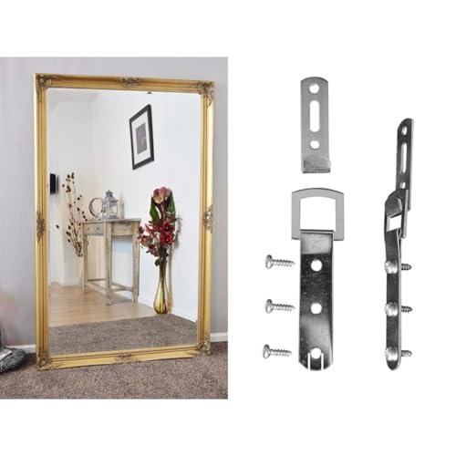MirrorOutlet X Large Gold Antique Bevelled Dressing Wall Mirror 5Ft6 X 3Ft6 (168cm X 107cm) & Heavy Duty Mirror Fittings, Picture or photo Frame Fixings Very Strong. New